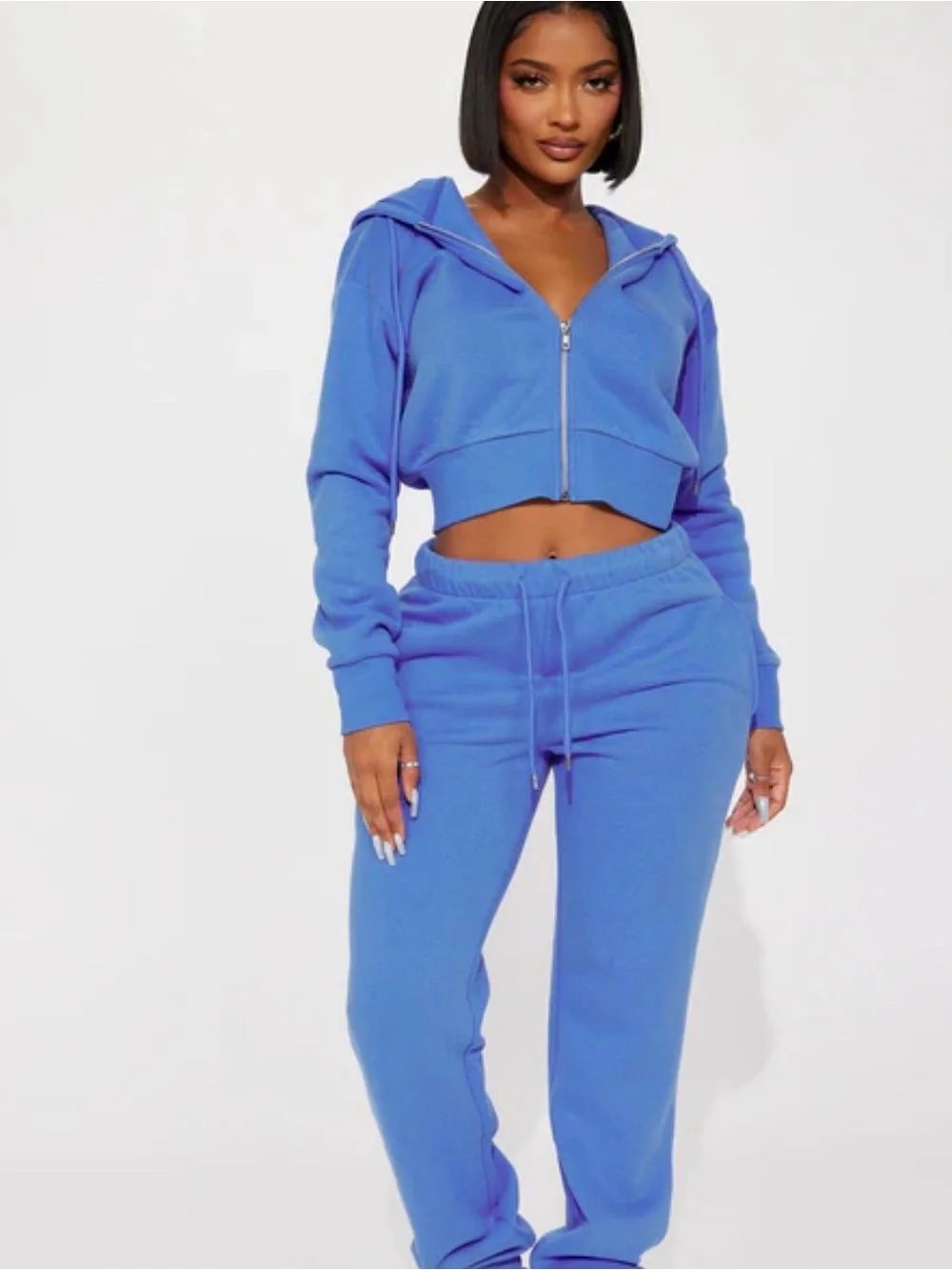 0150 Fashion Nova Royal Blue Cropped Zip Hoodie & Joggers Set